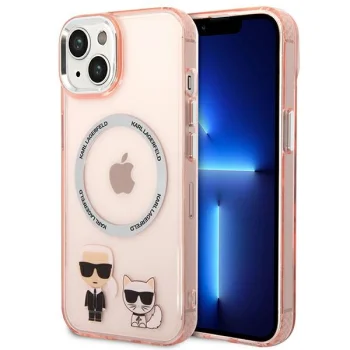 Karl Lagerfeld Karl & Choupette Aluminum MagSafe dėklas iPhone 14 Plus, rožinis
