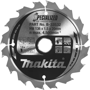 Diskinio pjūklo diskas Makita B-33532 SPECIALIZED 136x20 mm, 16Z medžiui