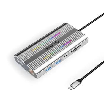 Orico XDR 12in1 USB-C prijungimo stotelė 2x HDMI DP 4K 60Hz RJ45 PD 100W, sidabrinė