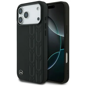 Mercedes dėklas iPhone 17 Pro Max telefonui Leather Laurel Leaves MagSafe, juodas
