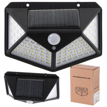 Saulės baterijų lempa 100 LED su judesio ir prieblandos jutikliais juoda