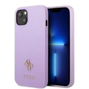 Guess GUHCP13MPS4MU iPhone 13 dėklas Saffiano 4G Small Metal Logo, violetinis