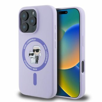 Karl Lagerfeld dėklas iPhone 16 Pro Max Silicone KC Heads MagSafe, violetinis