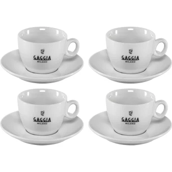 Gaggia Milano kapučino puodelių rinkinys (4 vnt. su lėkštutėmis), baltas