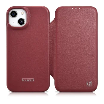 Odinis atverčiamasis dėklas iCarer iPhone 14 Plus su MagSafe, WMI14220715-RD, raudonas