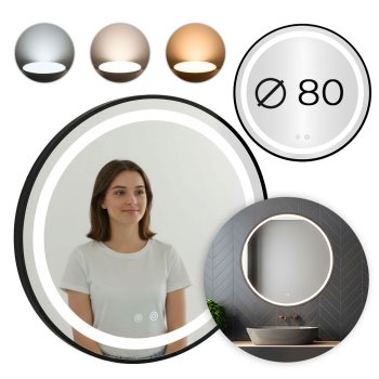 ModernHome apvalus LED vonios veidrodis, 80 cm, su Anti-Fog funkcija