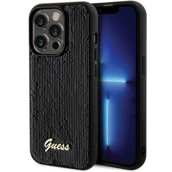 Guess dėklas iPhone 13 Pro Max telefonui Sequin Script Metal, juodas