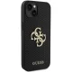 Guess Leather Perforated 4G Glitter Logo dėklas iPhone 15 telefonui, juodas