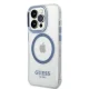 Guess Metal Outline MagSafe dėklas iPhone 14 Pro, mėlynas