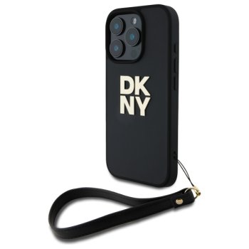 DKNY dėklas su riešo dirželiu iPhone 16 Pro telefonui, juodas