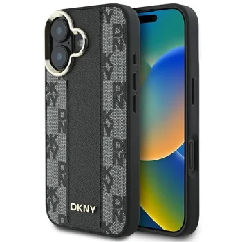 DKNY Checkered Pattern MagSafe dėklas iPhone 16 Plus telefonui, juodas
