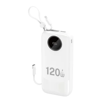 Dudao K13Pro išorinė baterija 20000mAh su integruotais laidais, balta