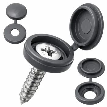 Tamsiai pilki atverčiami baldų varžtų dangteliai 13 mm, 100 vnt.