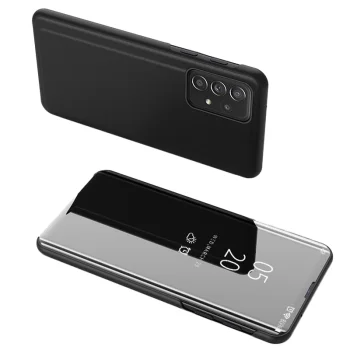 Atverčiamasis dėklas Clear View Case telefonui Samsung Galaxy A73 su stovo funkcija, juodas