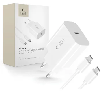 Tech-Protect NC20W PD 20W USB-C Wall Charger with USB-C Cable - White