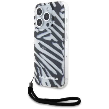 Karl Lagerfeld dėklas iPhone 15 Pro Max telefonui IML Zebra Pattern & Cord, juodas