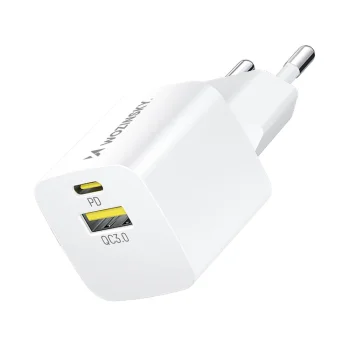 Wozinsky WWCEAC GaN USB-A ir USB-C 33W įkroviklis, baltas