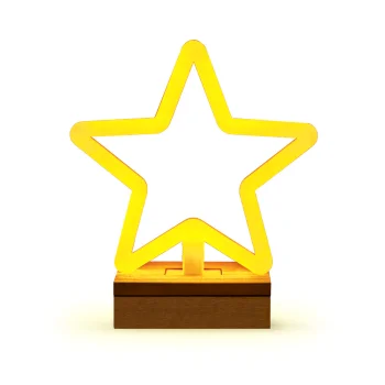 LED Neon Star Sign with Wood Stand Forever Light FLNW04 Christmas Decor, Warm White
