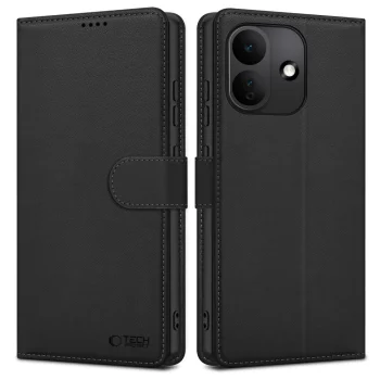 Atverčiamasis dėklas Tech-Protect Wallet, skirtas Xiaomi Redmi Note 17 Pro 5G, matinė juoda