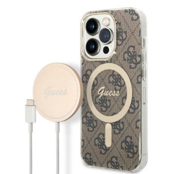 Guess rinkinys iPhone 14 Pro dėklas ir MagSafe įkroviklis GUBPP14LH4EACSW, rudas