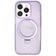 Guess dėklas iPhone 13 Pro Max telefonui su žiedu Ring Stand Script Glitter, violetinis