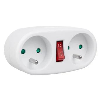 Maclean MCE337 E Socket Splitter, 2 Sockets with Switch, White