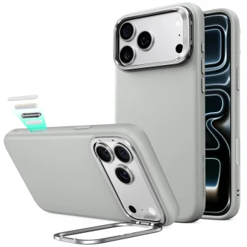 ESR Leather Kickstand MagSafe dėklas skirtas iPhone 18 Pro Max / 17 Pro Max, pilkas