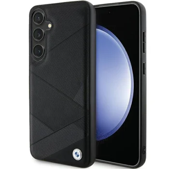 BMW Signature Leather Crossing Lines dėklas Samsung Galaxy S24+ telefonui, juodas
