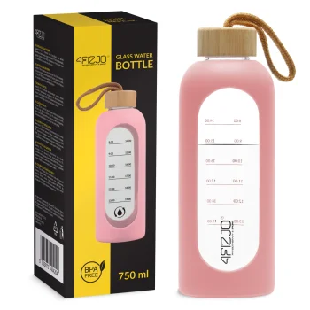 „4Fizjo“ stiklinis vandens butelis (750 ml), rožinis