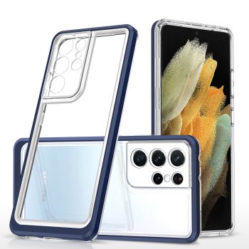 Hybrid Armor Samsung Galaxy S23 Ultra Case Clear 3in1, Transparent with Blue Frame
