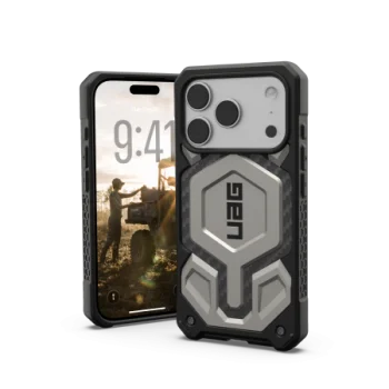 UAG Monarch Pro MagSafe dėklas iPhone 17 Pro telefonui, titano spalvos