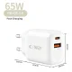 Tech-Protect NCA65W-GAN 65W 2-portų įkroviklis, baltas