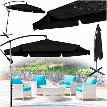 LUARO Garden Parasol with Side Pole, Folding, 290 cm, Black