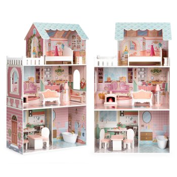 Didelis medinis lėlių namelis su baldais Ecotoys 129781, 106 cm