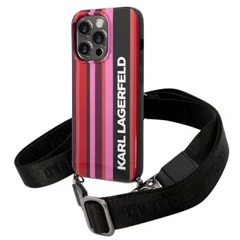 Karl Lagerfeld Color Stripes Strap dėklas su dirželiu iPhone 14 Pro Max, rožinis