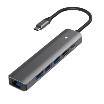 Extra Digital USB-C šakotuvas HDMI, LAN, 3x USB 3.0, PD 100W, pilkas