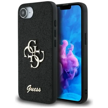Guess Fixed Glitter Big 4G dėklas skirtas iPhone 16e, juodas