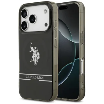 U.S. Polo Assn. dėklas iPhone 17 Pro su MagSafe, juodas