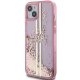 Guess dėklas iPhone 15 Plus / 14 Plus Liquid Glitter Gold Stripes, rožinis