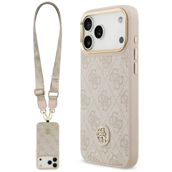 Guess 4G Strass Logo & Big Strap MagSafe dėklas iPhone 17 Pro Max, rožinis
