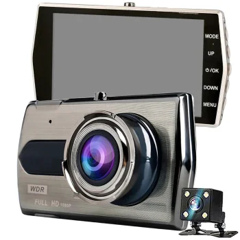 Full HD vaizdo registratorius su galinio vaizdo kamera ir 4" LCD
