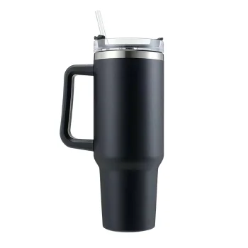 Termo puodelis su šiaudeliu 1000 ml, nerūdijančio plieno, juodas