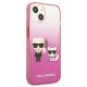Karl Lagerfeld Gradient Ikonik Karl&Choupette dėklas iPhone 13 mini, rožinis