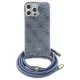 Guess dėklas iPhone 16 Pro telefonui su virvele Crossbody Cord 4G Print, mėlynas