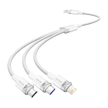 USB-A į 3-in-1 laidas 6A 120W Vention CTRWG 1.5m, baltas