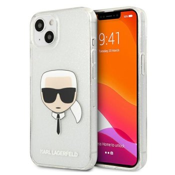 Karl Lagerfeld iPhone 13 mini Case Glitter Karl's Head, Silver
