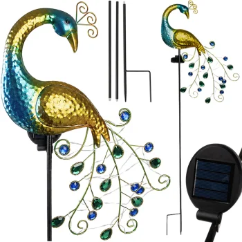 Solar Garden Light Peacock, LED, Warm Light, 110 cm