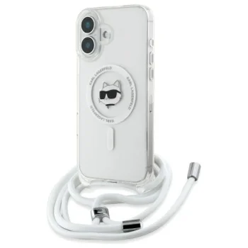 Karl Lagerfeld dėklas iPhone 16 telefonui IML Choupette Head & Cord MagSafe, skaidrus