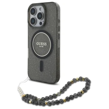 Guess GUHMP16XHGCRELSK iPhone 16 Pro Max 6.9" black/black hardcase IML Glitter With Pearl Strap MagSafe
