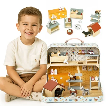 Ecotoys Wooden Pet Shop in a Suitcase Playset (23 Accessories)